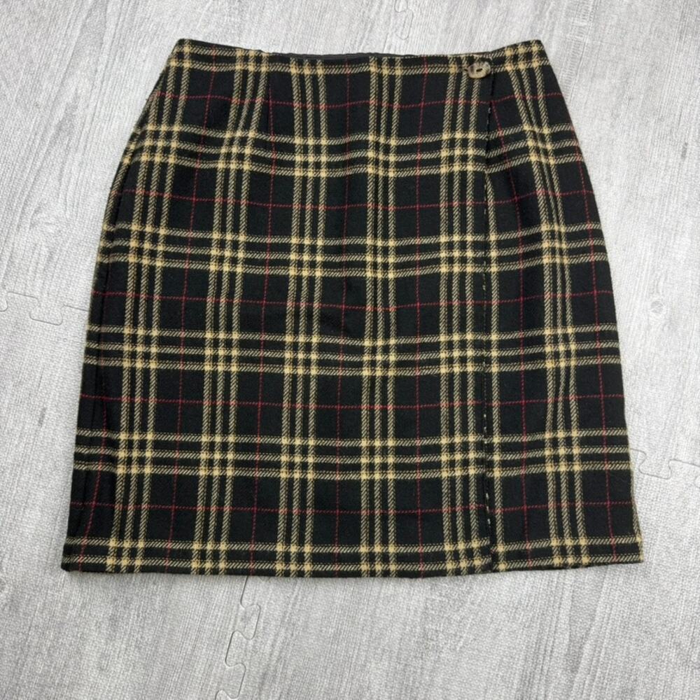 Sag Harbor Petite Plaid Wool Blend Skirt Sz 10P Preppy Dark Academia Librarian